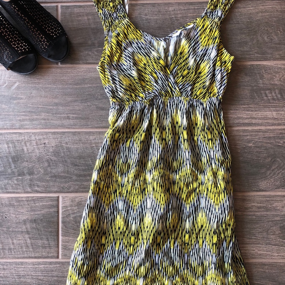 Multi-colored Yellow and Black Print Spaghetti Strap Dress